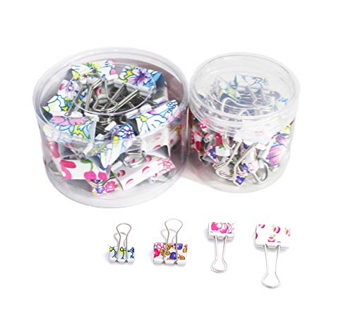 Product Cover SKKSTATIONERY 48 Pcs Multicolor Binder Clips, Cute Printing Style, 1 Inch & 0.75 Inch.
