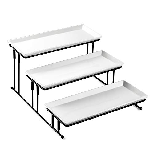 Product Cover Sweese 733.101 3 Tiered Serving Stand - Stairstep Sturdier Food Display Stand with White Porcelain Platters, 3 Tier Serving Trays for Parties