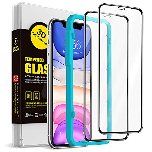 Product Cover [2-Pack] SmartDevil for iPhone 11, iPhone XR Screen Protector [ 3D Full Coverage ] [ 9H Hardness ] [ Easy Installation Kit ] 0.33mm Premium Tempered Glass Film Compatible with iPhone 11/XR [6.1 inch]