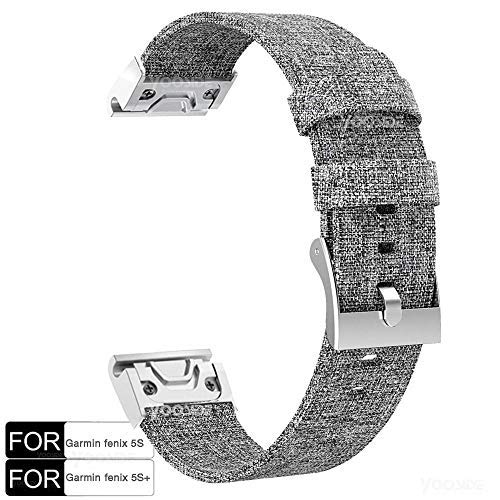Product Cover Fenix 5S /Fenix 5S Plus Watch Band,YOOSIDE 20mm Quick Fit Woven Nylon Canvas Watch Band Strap for Garmin Fenix 5S /Fenix 5S Plus (Grey)