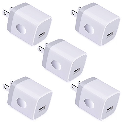 Product Cover Single USB Port Wall Charger, UorMe 1A/5V Wall Charger Plug USB Power Adapter 5 Pack for Phone X/8/7/6S/6S Plus/6 Plus/6/5S/5,Samsung Galaxy S9/S8/S7 Edge,HTC,Nexus,Moto, BlackBerry and More