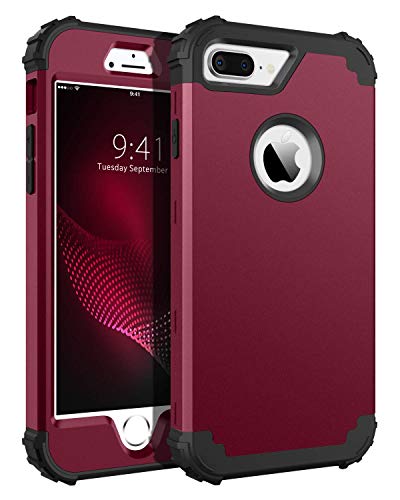 Product Cover BENTOBEN Case for iPhone 8 Plus/iPhone 7 Plus, 3 Layer Hybrid Hard PC Soft Rubber Heavy Duty Rugged Bumper Shockproof Anti Slip Full-Body Protective Phone Cover for iPhone 8 Plus/7 Plus, Wine Red