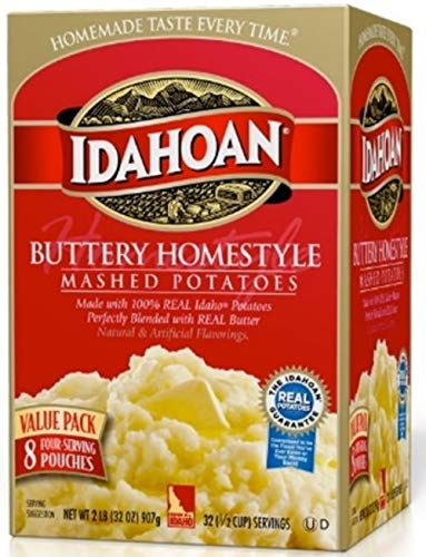 Product Cover Idahoan Buttery Homestyle Mashed Potatoes, Made with Naturally Gluten-Free 100% Real Idaho Potatoes, 8 Count (4 Servings Each)