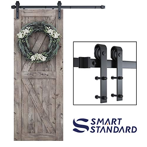 Product Cover SMARTSTANDARD 5ft Heavy Duty Sturdy Sliding Barn Door Hardware Kit -Smoothly and Quietly -Easy to Install -Includes Step-by-Step Installation Instruction Fit 30