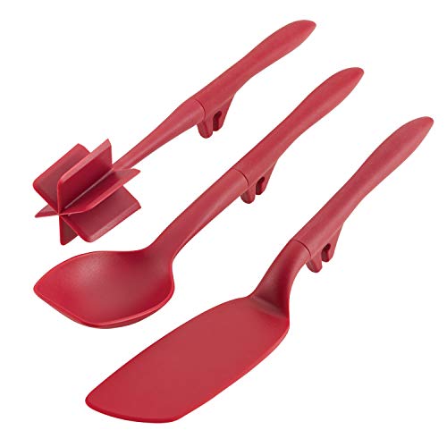 Product Cover Rachael Ray Tools and Gadgets Lazy Crush & Chop, Flexi Turner, and Scraping Spoon Set, Red