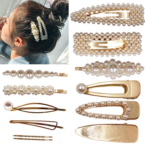 Product Cover 12PCS Pearls Hair Clips Elegant Hair Accessories for Girls Women Lady Bridal Weeding White Pearl Hairpins Clips Rhinestones Hair Barrettes (Gold Hair Clips)