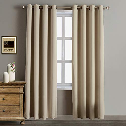 Product Cover Rose Home Fashion Blackout Curtains Thermal Insulated Room Darknening Draperies 84 Inch Blackout Window Curtain Panels, 2 Pieces Blackout Curtains for Bedroom/Living Room, W52 x L84, Beige