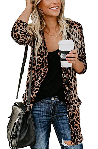 Product Cover Women's Leopard Printed Cardigans Shirt Lightweight Button Down Cardigans Coat W Pockets(S-2XL)