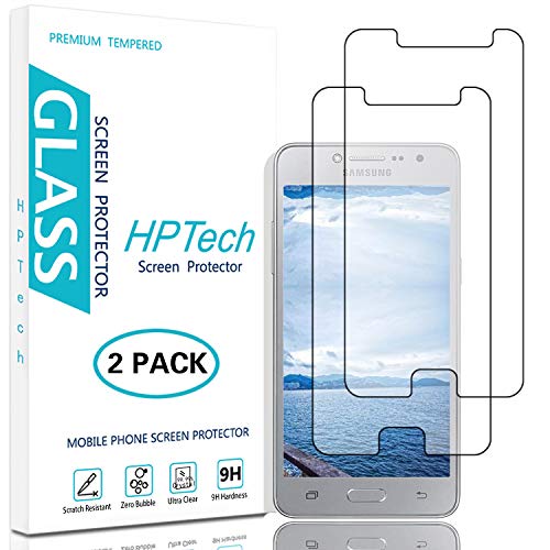 Product Cover HPTech Galaxy J2 Prime Screen Protector - (2-Pack) Tempered Glass Film for Samsung Galaxy J2 Prime Screen Protector Bubble Free, Easy to Install with Lifetime Replacement Warranty