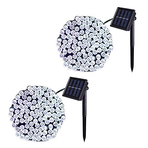 Product Cover JMEXSUSS 2 Pack Solar String Light 100LED 42.7ft 8 Modes Solar Christmas Lights Waterproof for Gardens, Wedding, Party, Homes, Christmas Tree, Curtains, Outdoors (White)