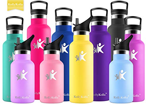 Product Cover KollyKolla Stainless Steel Vacuum Insulated Water Bottle with Straw - 12/17/20/25/32 oz BPA Free Metal Reusable Water Bottle, Doubled Walled Keeps Hot & Cold Leak Proof Drinks Bottle Kids Thermoflask