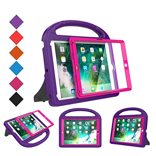 Product Cover BMOUO Kids Case for New iPad 9.7 2018/2017 - Built-in Screen Protector Shockproof Light Weight Handle Convertible Stand Case for iPad 9.7 Inch 2018 (6th Gen) / 2017 (5th Gen) - Purple Rose