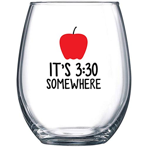 Product Cover It's 3:30 Somewhere - Funny Stemless Wine Glass 15 oz - Gift for Teacher or Professor - Teaching Assistant