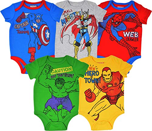 Product Cover Marvel Avengers Baby Boys 5 Pack Bodysuits Hulk Spiderman Iron Man Thor & Captain America 3-6 Months