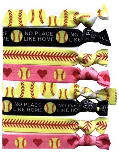 Product Cover 8 Piece Softball Gift Hair Elastic Set - Gifts and Accessories for Players, Women, Girls, Coaches, Teams, High School Softball Teams, Women's Leagues - MADE in the USA