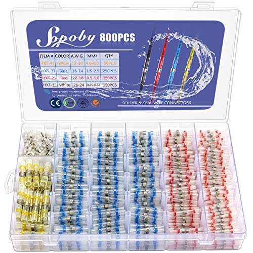 Product Cover 800PCS Solder Seal Wire Connectors - Sopoby Heat Shrink Solder Butt Connectors - Waterproof Solder Connector Kit Insulated Electrical Wire Terminals
