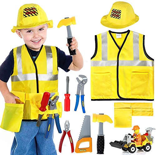 Product Cover Construction Worker Costume Kids Role Play Dress up Set for 2 3 4 5 6 Years Toddlers Boys Girls Yellow