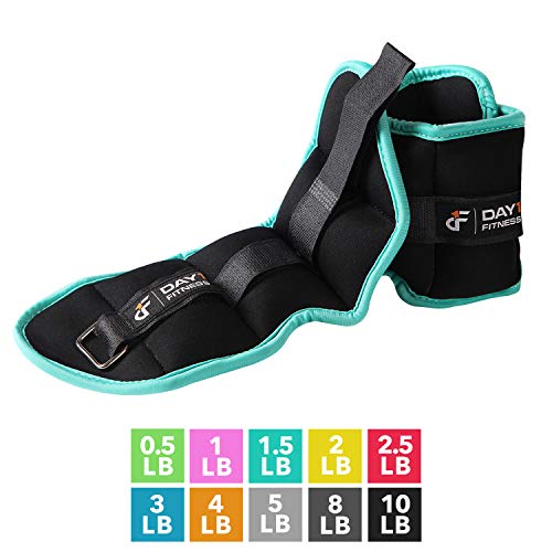 Product Cover Ankle Weight Pair 1.5 LBS by Day 1 Fitness, Set of 2 with Adjustable Velcro Straps - Breathable, Moisture Absorbent Weight Straps for Men and Women - Comfortable Ankle, Wrist Weights, 1.5 LB PAIR - Teal, 2 ANKLE/WRIST WEIGHTS -(0.5 - 5 LB E