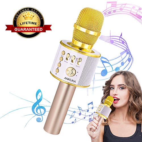 Product Cover Ankuka Bluetooth Karaoke Microphone, 3 in 1 Multi-Function Handheld Wireless Karaoke Machine for Kids, Portable Mic Speaker Home, Party Singing Compatible with iPhone/Android/PC (Light Gold)