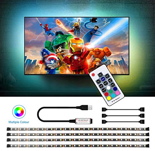 Product Cover Excellux LED Strip Lights with Remote, USB Backlight Light Strip Kit, 6.56ft Warm White LED Lighting Strips, USB LED Lighting Strip Kit, 5050SMD 5V Dimmable RGBWW Rope Lights for TV, Bedroom, Party