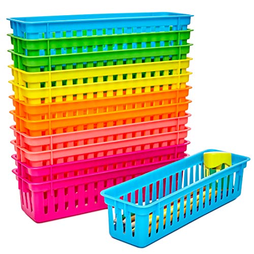 Product Cover Juvale 12-Pack Classroom Pen and Pencil Basket Trays, Assorted Colors, 10 x 3 x 2.5 Inches