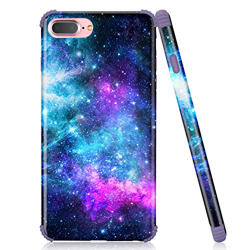 Product Cover iPhone 7 Plus Case, iPhone 8 Plus Case, Emogins Phone Case for Apple, Soft Silicone Protective Cover with Blue Space Stars Universe Design for Women Girls