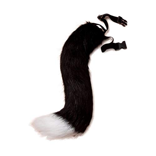 Product Cover BANLAN Faux Fur Fox Costume cat Tail Adult/Teen Cosplay Halloween Christmas Party Costume One Size(Black and White)