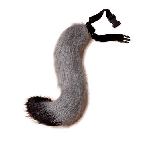 Product Cover BANLAN Faux Fur Fox Costume cat Tail Adult/Teen Cosplay Halloween Christmas Party Costume One Size(Black and Gray)