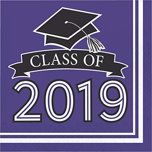 Product Cover Creative Converting 335418 Purple Class Of 2019 Napkins, 6.5