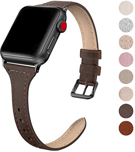 Product Cover SWEES Leather Band Compatible for Apple Watch iWatch 38mm 40mm, Slim Thin Vintage Genuine Leather Strap Compatible iWatch Series 5 Series 4 Series 3 Series 2 Series 1 Sport Edition, Retro Brown