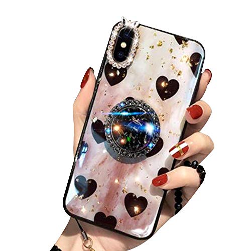 Product Cover Aulzaju iPhone XR Bling Ring Stand Case, iPhone XR Super Soft Crystal TPU Shiny Shockproof Case Fashion Beauty Love Heart Cover for iPhone XR 6.1 Inch-White