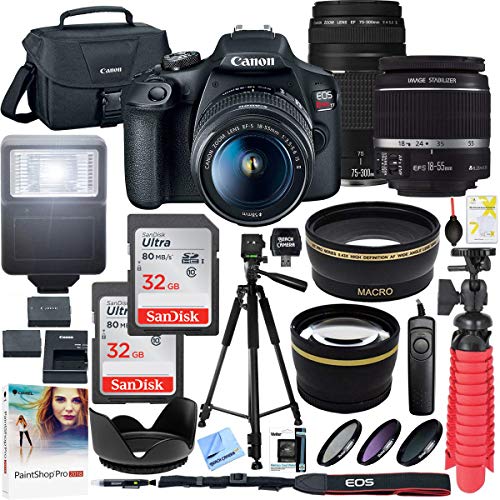 Product Cover Canon T7 EOS Rebel DSLR Camera with EF-S 18-55mm f/3.5-5.6 is II and EF 75-300mm f/4-5.6 III Lens Plus Double Battery Accessory Bundle