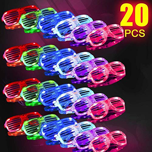 Product Cover HDHF Light Up Glasses,Glow in The Dark Party Supplies 20 Pack 6 Color LED Glow Glasses,LED Sunglasses Costumes Neon Flashing Plastic Shutter Shades,Neon Party Favors for Birthday