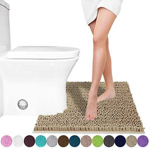 Product Cover Yimobra Luxury Shaggy Toilet Bath Mat U-Shaped Contour Rugs for Bathroom, Soft and Comfortable, Maximum Absorbent, Dry Quickly, Non-Slip, Machine-Washable, 24.4 X 20.4 Inches, Camel