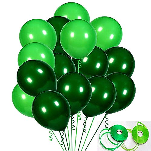 Product Cover 100Pack Green Balloons, 12Inch Green Latex Balloons Premium Helium Quality Dark Green Balloons Light Greeen Balloons for Party Supplies and Decorations(with Green Ribbon)