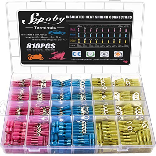 Product Cover 810PCS Heat Shrink Connectors - Sopoby Electrical Wire Connectors Crimp Connectors - Insulated Automotive Marine Wire Terminal Kit - Ring Fork Hook Spade Butt Splices