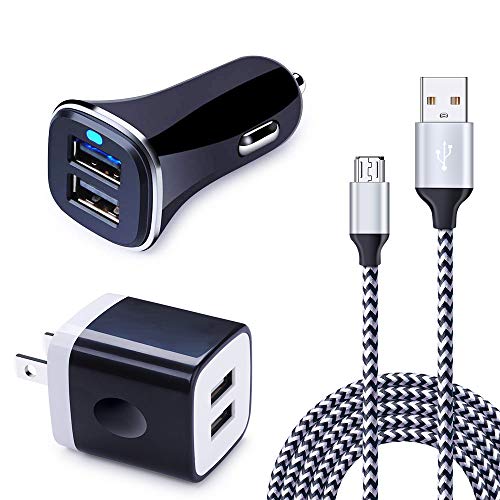 Product Cover Micro USB Cable,HUHUTA 3 in 1 Charger Kit,Car Adapter,Wall Charger Plug with Fast Android Phone Charger Replacement for Kindle Fire 7 HD 8 10 Tablet,Samsung Galaxy S7 Edge J7 J3,LG stylo 2/3 K20 K30
