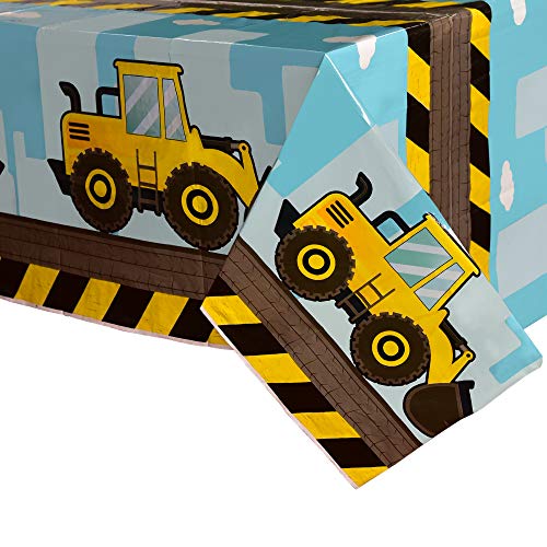 Product Cover WERNNSAI Dump Truck Table Covers - 2 PCS 71''x 43.3'' Disposable Printed Plastic Tablecloth, Party Supplies for Kids Boys Birthday Construction Party Decorations