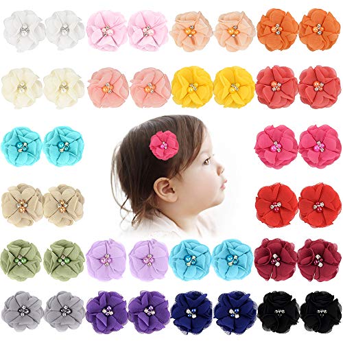 Product Cover 30 Pcs Baby Girls Alligator Hair Clips Chiffon Flower Hair Accessories with Rhinestone and Pearl for Kids Toddler Infants