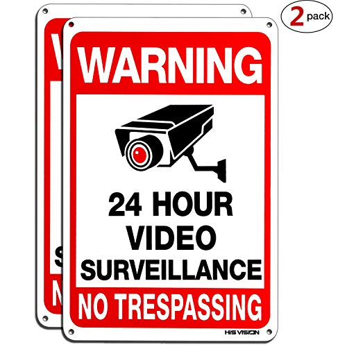 Product Cover HISVISION Video Surveillance Sign 2-Pack, No Trespassing Metal Reflective Warning Sign,UV Protected & Waterproof, 10
