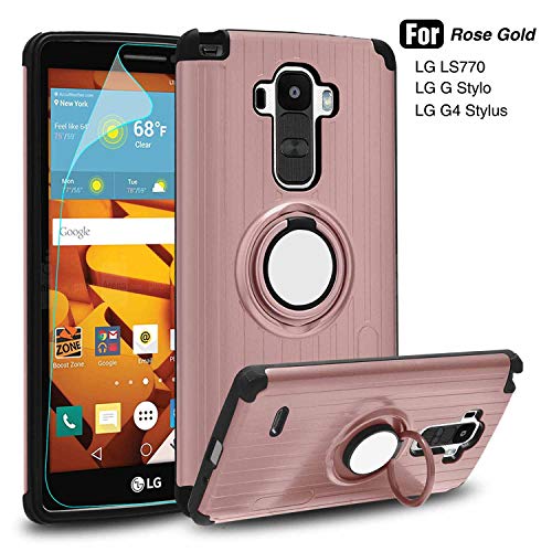 Product Cover LG G Stylo Case - Atump 360 Degree Rotating Ring Holder Kickstand Case with HD Screen Protector and Kickstand Shock Absorption Cases for LG G Stylus LS770 Rose Gold