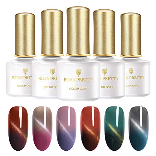 Product Cover BORN PRETTY Thermal Cat Eye UV Gel Polish Set, Magnetic Temperature Color Changing Soak Off Nail Art Manicuring UV Gel, 6ml 6 Bottles Set 2