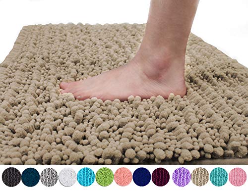 Product Cover Yimobra Original Luxury Chenille Bath Mat, Soft Shaggy and Comfortable, Large Size, Super Absorbent and Thick, Non-Slip, Machine Washable, Perfect for Bathroom (31.5 X 19.8 inch, Camel)