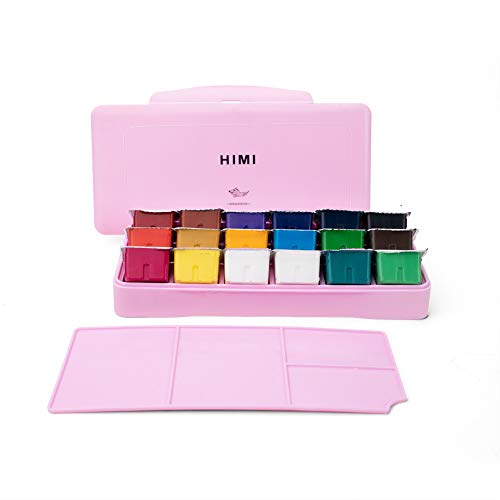 Product Cover MIYA HIMI Gouache Paint Set 18 Colors (30ml/Pc) Paint Set Unique Jelly Cup Design Non Toxic Paints for Artist, Hobby Painters & Kids, Ideal for Canvas Painting for Novelty Gift (Pink)