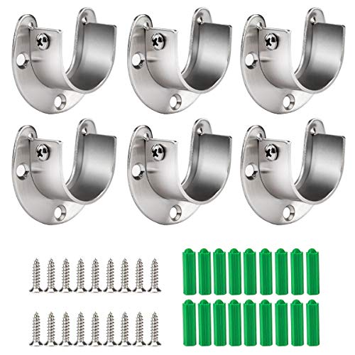Product Cover Cosweet 6 Packs Stainless Steel Closet Pole Sockets- Closet Rod End Supports, Flange Set Rod Holder with Screws for Easy Installation&Quick Removal (U Shaped)