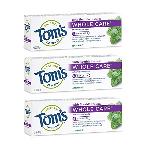 Product Cover Tom's of Maine Whole Care Toothpaste, Toothpaste, Natuaral Toothpaste, Spearmint, 4.0 Ounce, 3-Pack