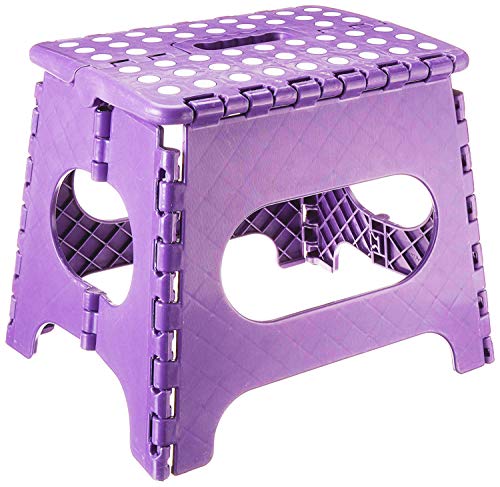 Product Cover Folding Step Stool - Lightweight 11 Inch Step Stool is Sturdy Enough to Support Adults and Safe Enough for Kids Opens Easy with One Flip. Great for Kitchen, Bathroom, Bedroom, Kids or Adults. (Purple)