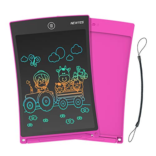 Product Cover NEWYES 8.5 Inches Colorful Doodle Board for Toddlers LCD Screen Writing Tablet with Lock Function Magnetic Drawing Board Erasable Doodles Notepad for Girls Kids Ages 3+ Pink with Lanyard