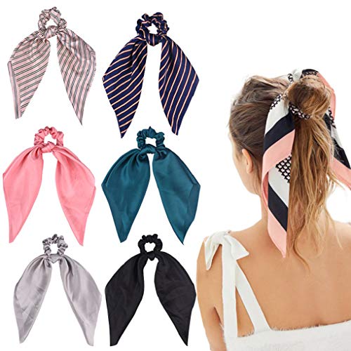 Product Cover 6Pcs Hair Scrunchies Satin Silk Elastic Hair Bands Hair Scarf Ponytail Holder Scrunchy Ties Vintage Accessories for Women Girls