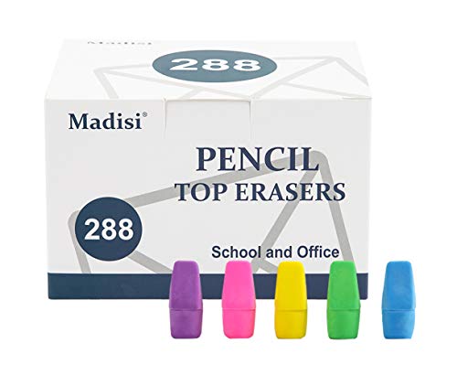 Product Cover Madisi Pencil Erasers, Pencil Top Erasers for Kids, Arrowhead Assorted Colors Cap Erasers,288 Count